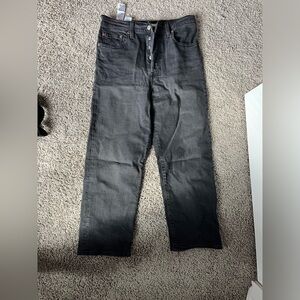 Levi’s ribcage jeans, stonewash black with button up